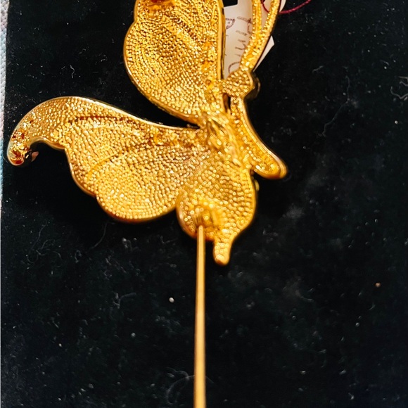 Exceptional Vintage Butterfly brooch with peach/coral enamel clear crystals - Picture 9 of 9